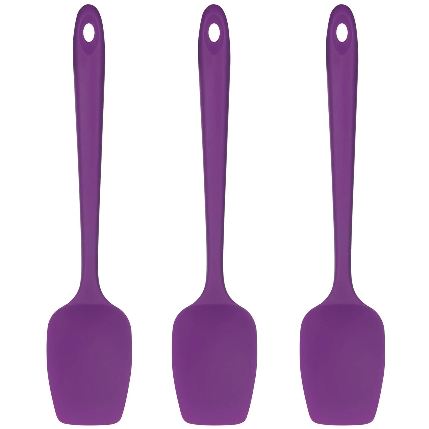 600°F High Heat Resistant Silicone Spoon Spatula Set of 3, Bpa-Free Food Grade Kitchen Cooking Baking Mixing One Piece Seamless Flexible Rubber Scraper for Nonstick Cookware (Purple)