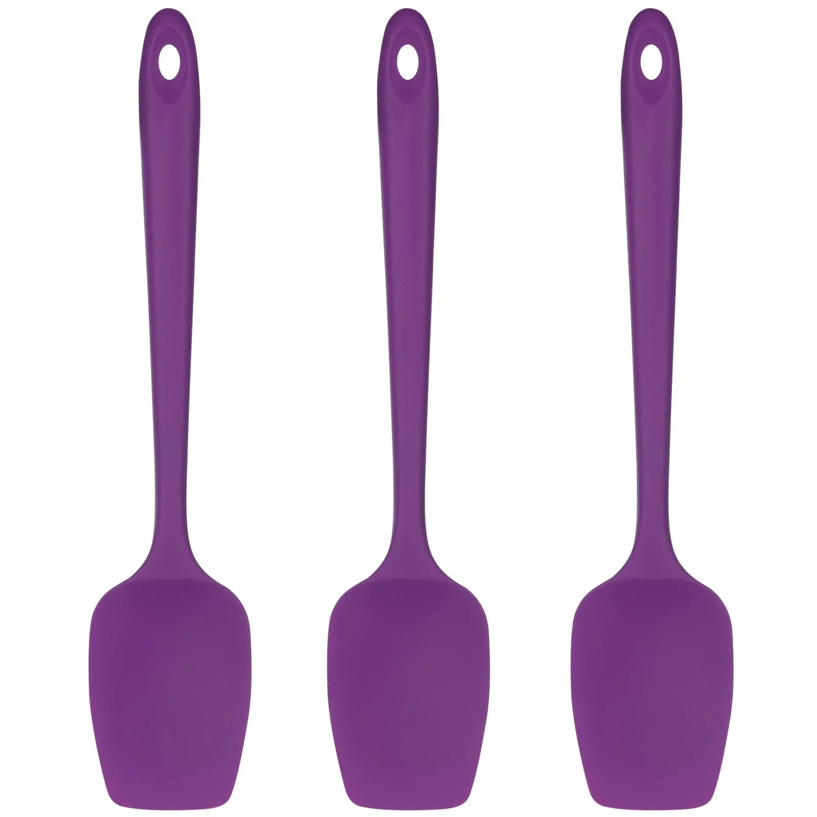 600°F High Heat Resistant Silicone Spoon Spatula Set of 3, Bpa-Free Food Grade Kitchen Cooking Baking Mixing One Piece Seamless Flexible Rubber Scraper for Nonstick Cookware (Purple)