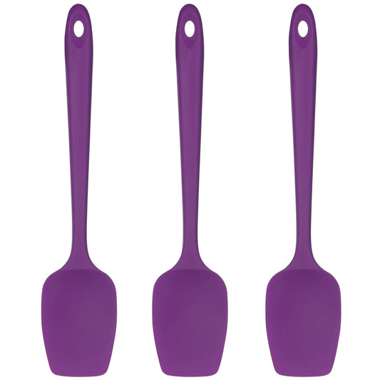 600°F High Heat Resistant Silicone Spoon Spatula Set of 3, Bpa-Free Food Grade Kitchen Cooking Baking Mixing One Piece Seamless Flexible Rubber Scraper for Nonstick Cookware (Purple)