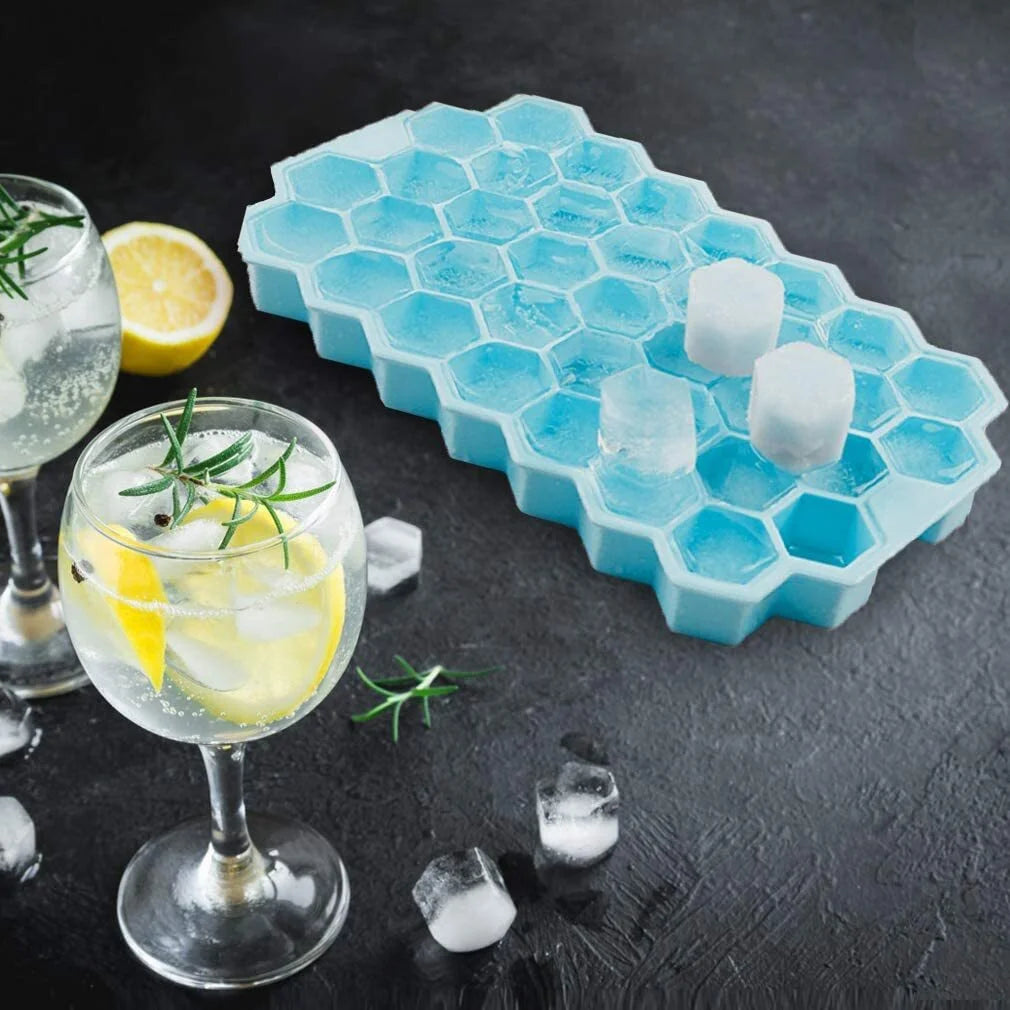 Ice Cube Trays with Lids 2 Pack Small Food Grade Silicone BPA Free for Freezer Flexible Easy-Release Stackable Ice Cube Mold (Blue)