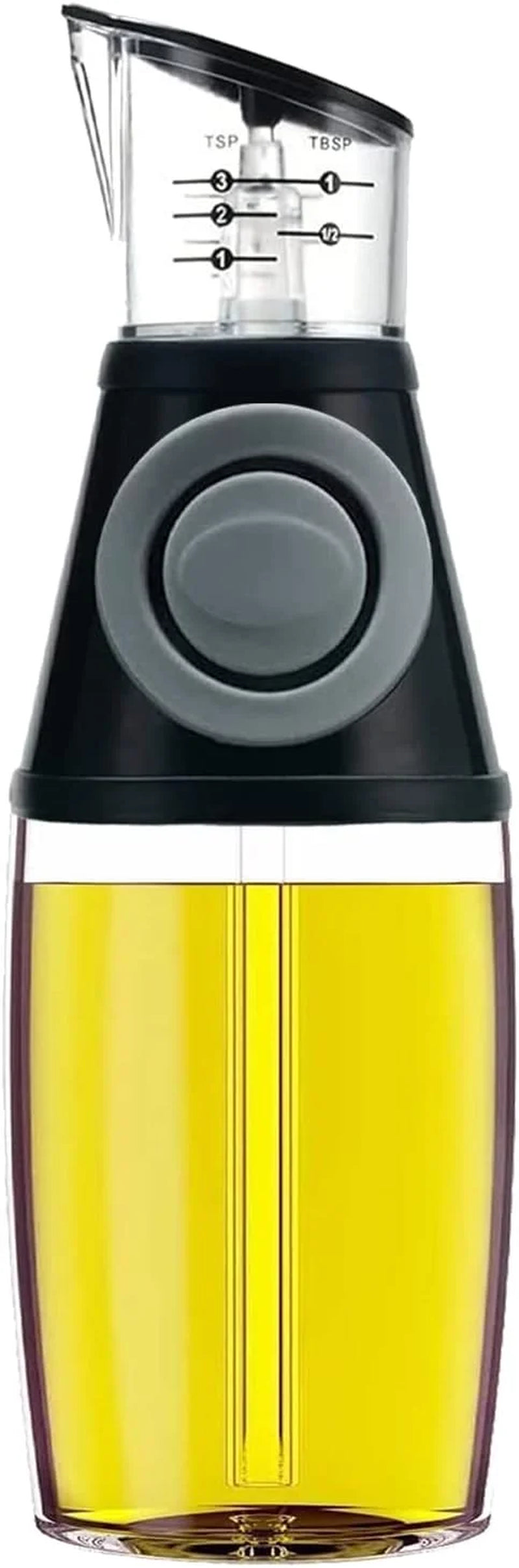 Olive Oil Dispenser Bottle, 8.5 Ounces Clear Glass Refillable Oil and Vinegar Dispenser with Measuring Scale Pump for Kitchen, Cooking, Salad, Baking, Frying