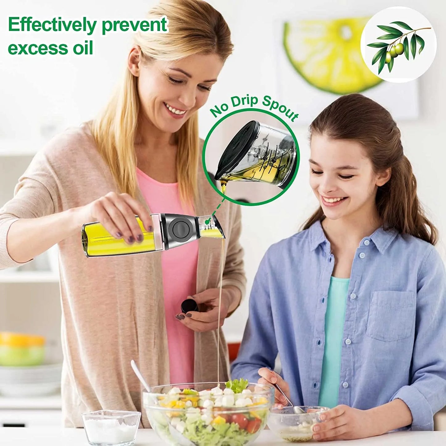 Olive Oil Dispenser Bottle, 8.5 Ounces Clear Glass Refillable Oil and Vinegar Dispenser with Measuring Scale Pump for Kitchen, Cooking, Salad, Baking, Frying