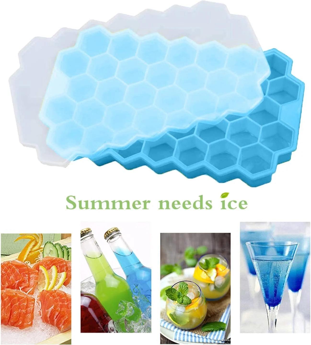 Ice Cube Trays with Lids 2 Pack Small Food Grade Silicone BPA Free for Freezer Flexible Easy-Release Stackable Ice Cube Mold (Blue)