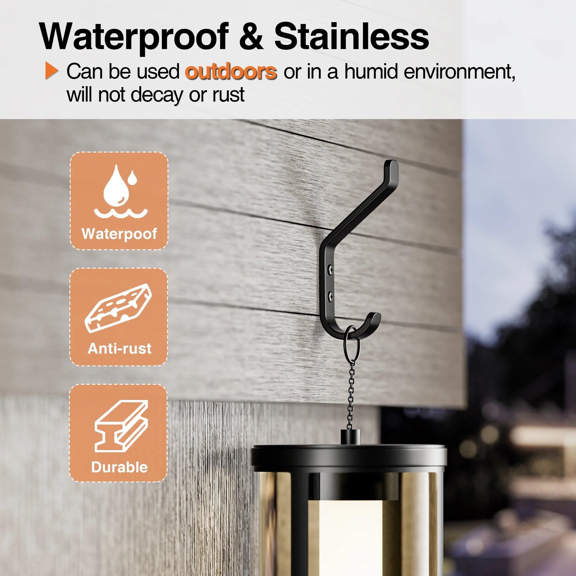 Hook Wall Hanging Hanger: 4 Packs, Heavy Duty Black Metal Stainless Steel Hooks for Coats, Hats, Towels, Clothes - Screw-In Mount for Bathroom, Door, Outdoor, Plant Holder