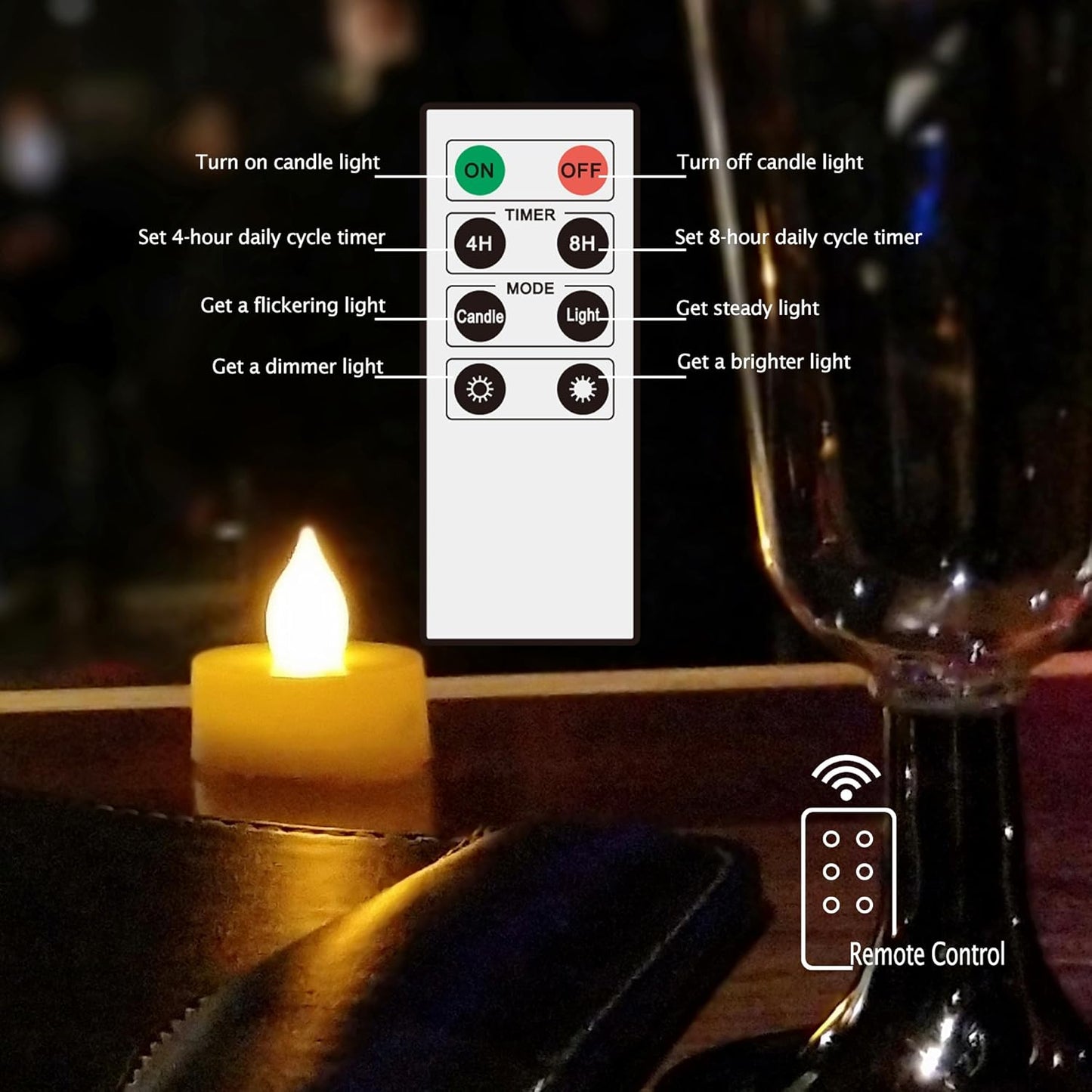 6 PCS Flameless LED Battery Operated Tealight Candles with Remote and Timer Flickering Electric Decorative Tea Lights for Christmas Home Party Wedding Decorations 1.5”X1.6” Batteries Included
