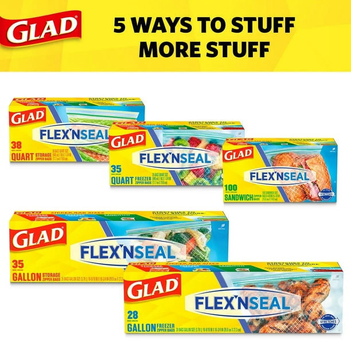 FLEXN SEAL Zipper Freezer Storage Quart Bags, 35 Count ( Pack of 2)