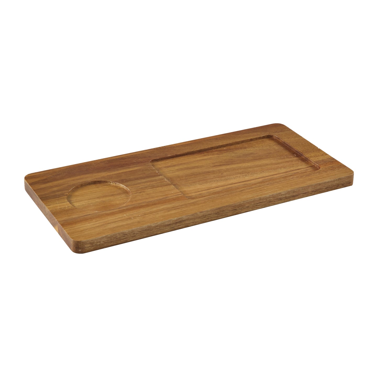 Ceramic Chip Dip Bowl with Acacia Tray, Natural Wood Color, 13.5X6.5X2.99 In