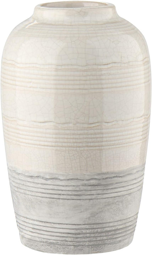 Ceramic Rustic Farmhouse Vase for Home Decor 9 Inch Decorative Boho White Pottery Flower Vase for Centerpiece Living Room Bedroom Kitchen Bathroom Dining Table Mantel Shelf Decor