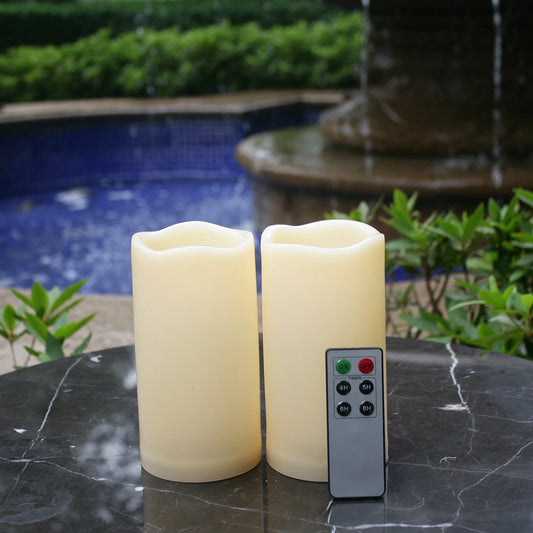 Waterproof Outdoor Flameless LED Candles - with Remote and Timer Realistic Flickering Battery Operated Powered Electric Electronic Plastic Resin Pillar Candles 2-Pack 3ÂX 6Â