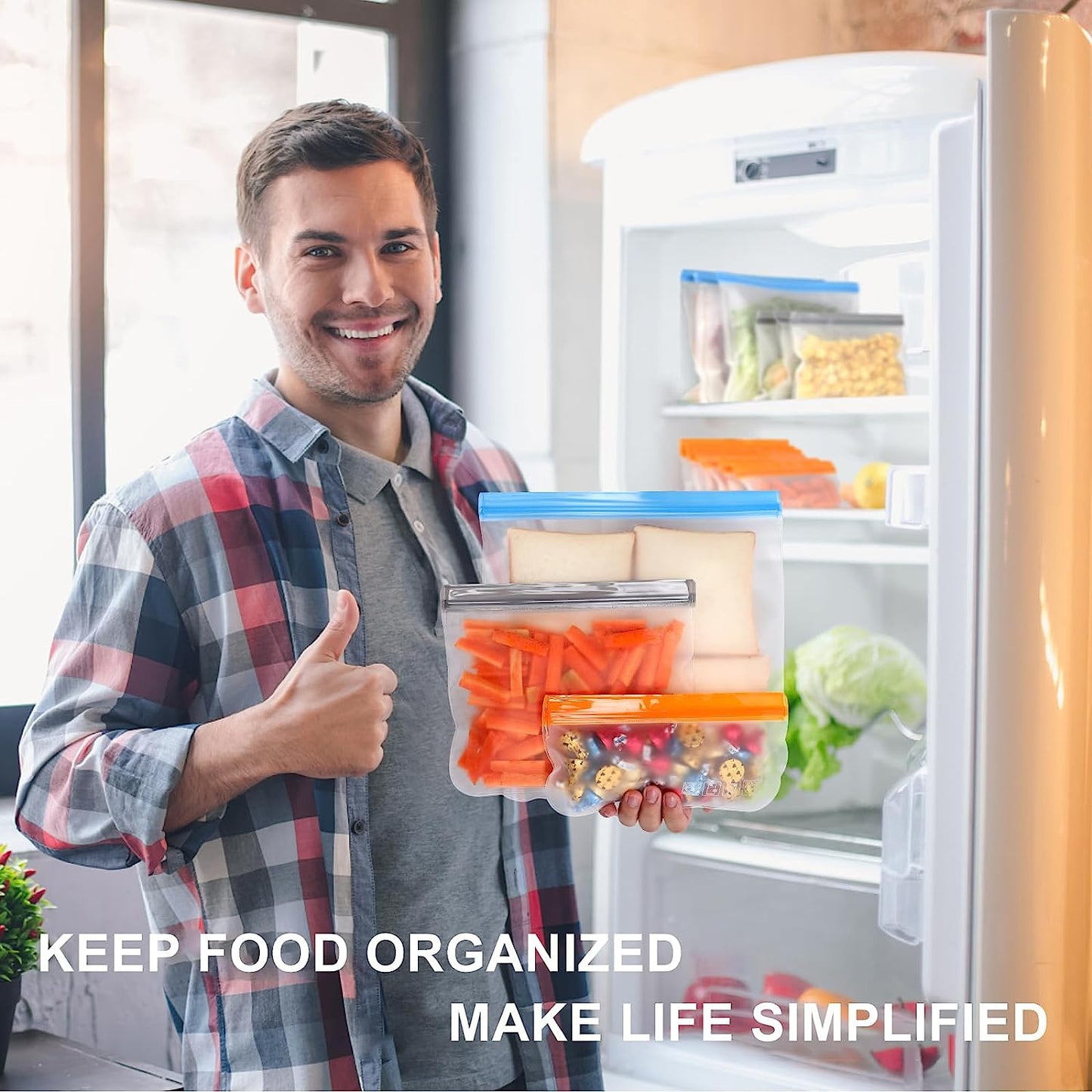 10 Pack Dishwasher Safe Reusable Bags, Leakproof Reusable Freezer Bags, BPA Free Food Storage Bags for Marinate Food Travel - 3 Gallon 4 Sandwich 3 Snack