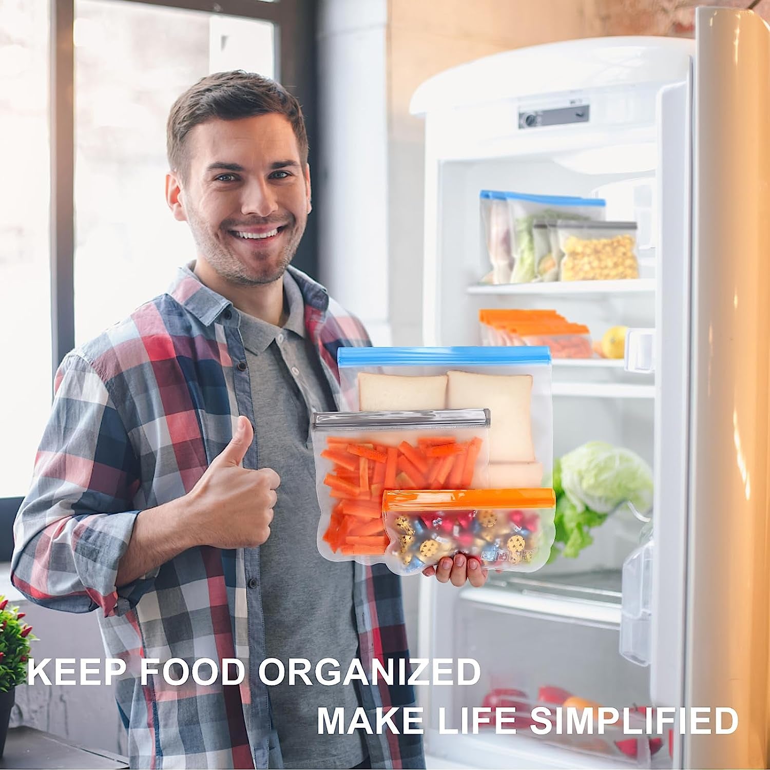 10 Pack Dishwasher Safe Reusable Bags, Leakproof Reusable Freezer Bags, BPA Free Food Storage Bags for Marinate Food Travel - 3 Gallon 4 Sandwich 3 Snack