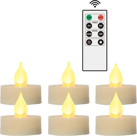6 PCS Flameless LED Battery Operated Tealight Candles with Remote and Timer Flickering Electric Decorative Tea Lights for Christmas Home Party Wedding Decorations 1.5”X1.6” Batteries Included