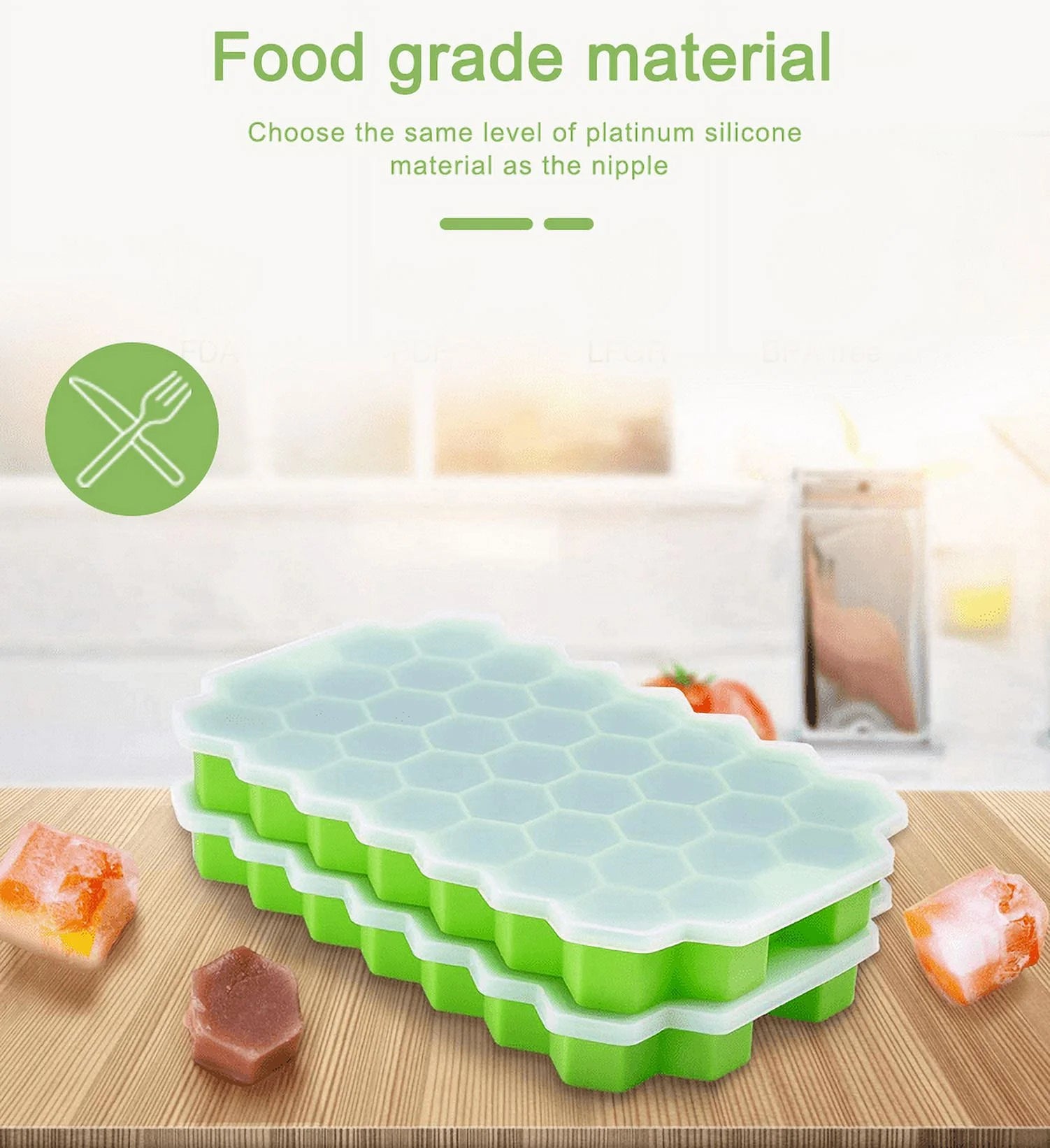 Ice Cube Trays with Lids 2 Pack Small Food Grade Silicone BPA Free for Freezer Flexible Easy-Release Stackable Ice Cube Mold (Blue)