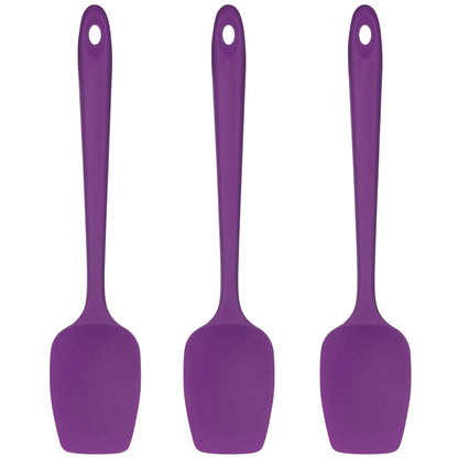 600°F High Heat Resistant Silicone Spoon Spatula Set of 3, Bpa-Free Food Grade Kitchen Cooking Baking Mixing One Piece Seamless Flexible Rubber Scraper for Nonstick Cookware (Purple)