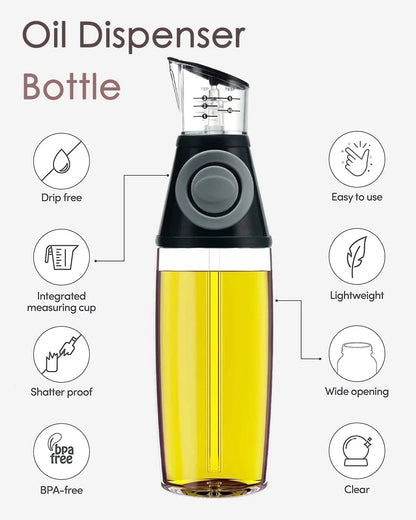 Olive Oil Dispenser Bottle, 8.5 Ounces Clear Glass Refillable Oil and Vinegar Dispenser with Measuring Scale Pump for Kitchen, Cooking, Salad, Baking, Frying
