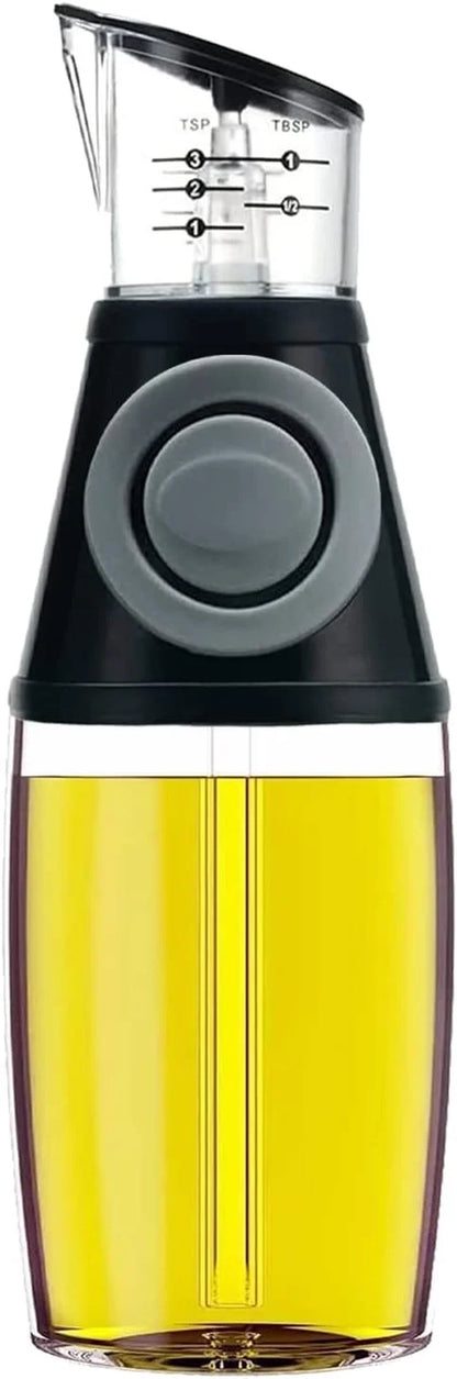 Olive Oil Dispenser Bottle, 8.5 Ounces Clear Glass Refillable Oil and Vinegar Dispenser with Measuring Scale Pump for Kitchen, Cooking, Salad, Baking, Frying