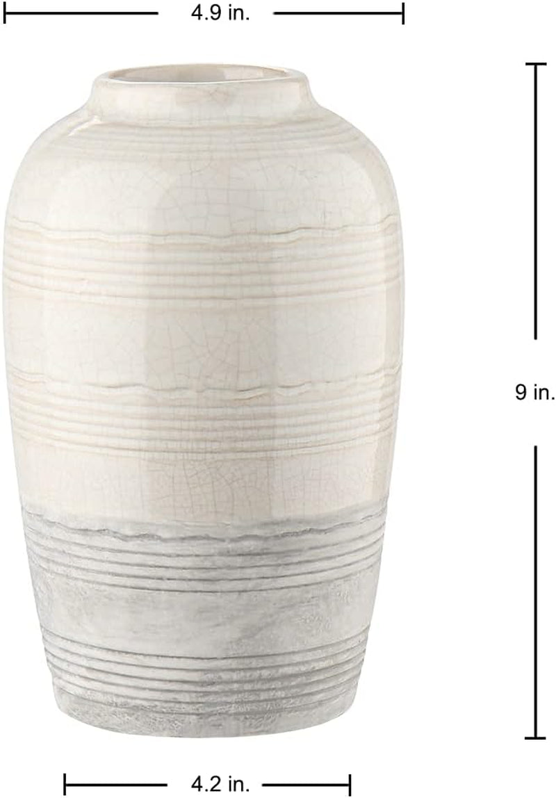 Ceramic Rustic Farmhouse Vase for Home Decor 9 Inch Decorative Boho White Pottery Flower Vase for Centerpiece Living Room Bedroom Kitchen Bathroom Dining Table Mantel Shelf Decor