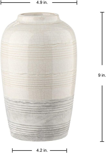 Ceramic Rustic Farmhouse Vase for Home Decor 9 Inch Decorative Boho White Pottery Flower Vase for Centerpiece Living Room Bedroom Kitchen Bathroom Dining Table Mantel Shelf Decor