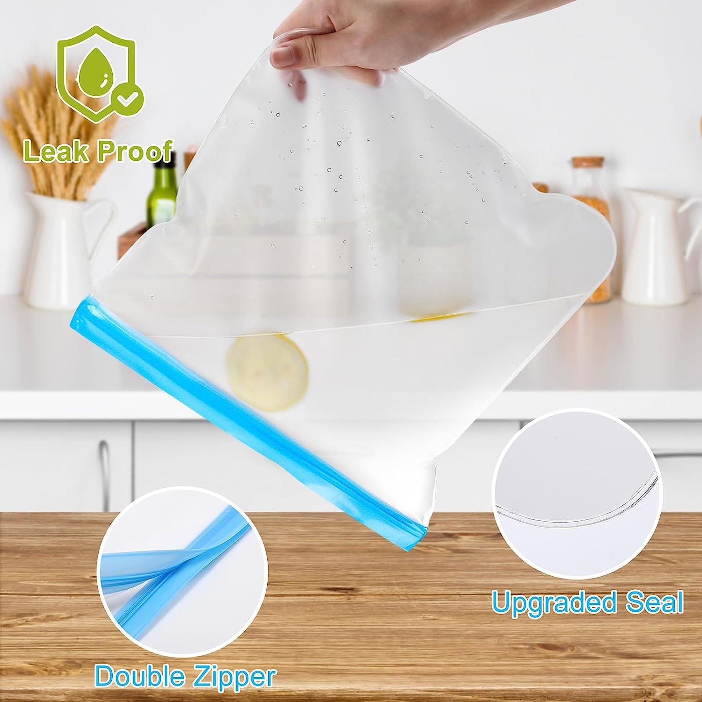 10 Pack Dishwasher Safe Reusable Bags, Leakproof Reusable Freezer Bags, BPA Free Food Storage Bags for Marinate Food Travel - 3 Gallon 4 Sandwich 3 Snack