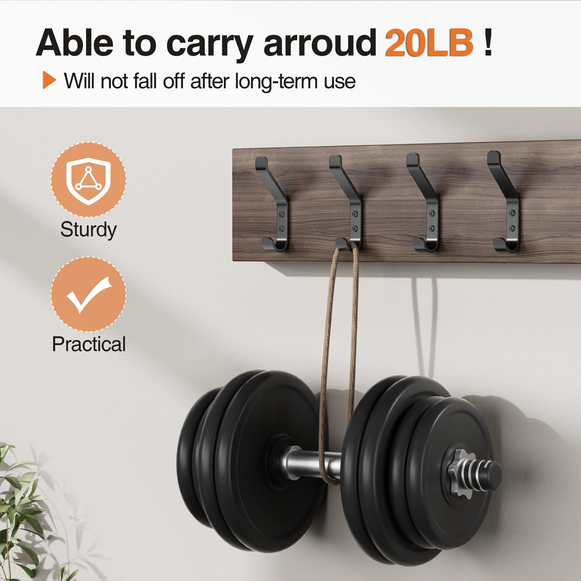 Hook Wall Hanging Hanger: 4 Packs, Heavy Duty Black Metal Stainless Steel Hooks for Coats, Hats, Towels, Clothes - Screw-In Mount for Bathroom, Door, Outdoor, Plant Holder