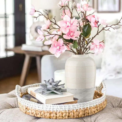 Ceramic Rustic Farmhouse Vase for Home Decor 9 Inch Decorative Boho White Pottery Flower Vase for Centerpiece Living Room Bedroom Kitchen Bathroom Dining Table Mantel Shelf Decor